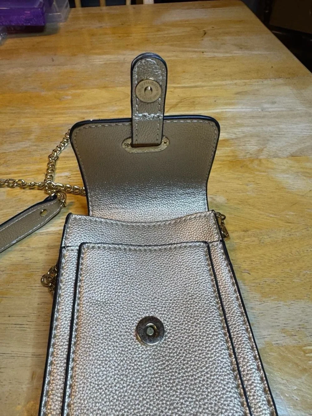 Metallic Gold Crossbody Phone Bag with Chain Strap